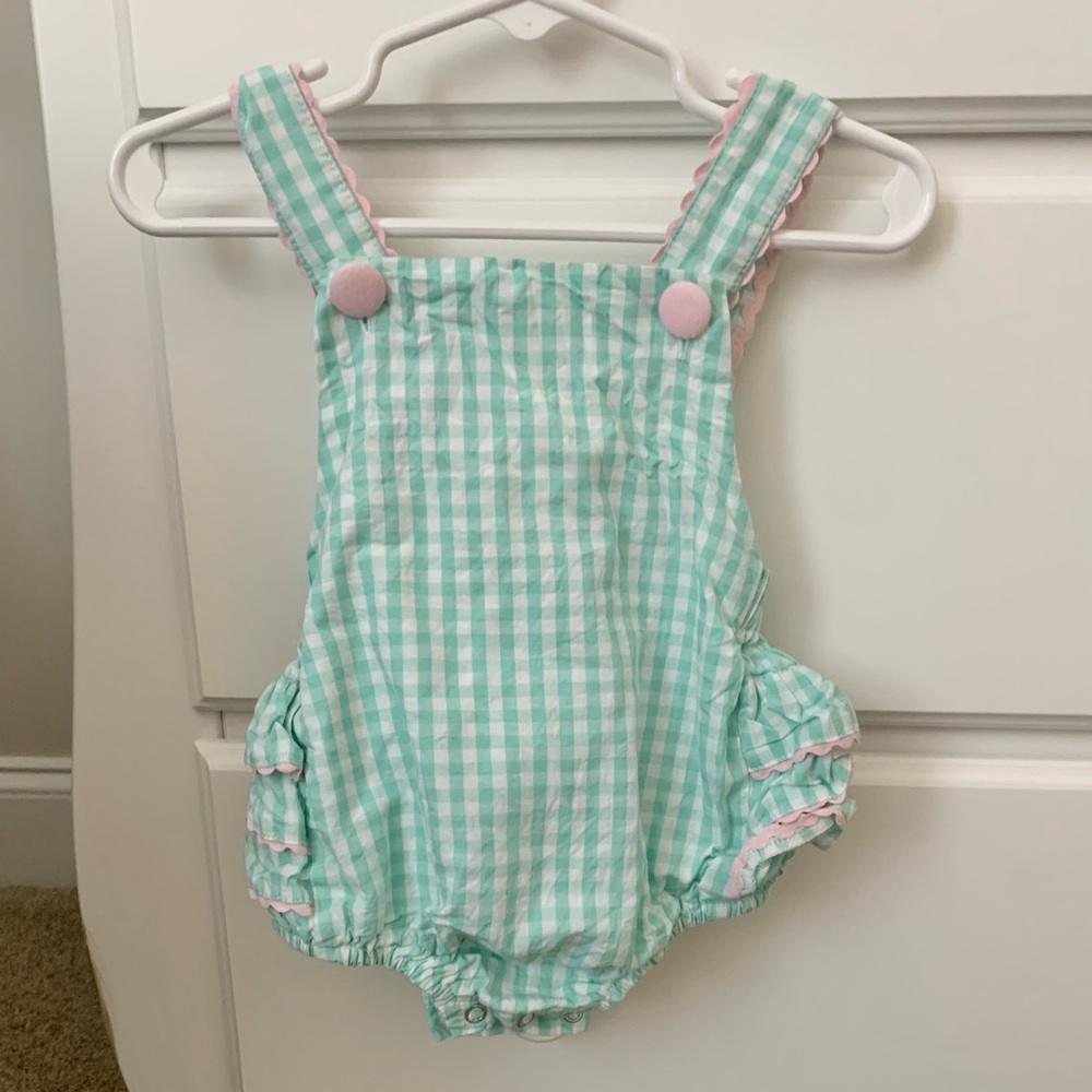 Stitchy Fish Mint Green Gingham Playsuit